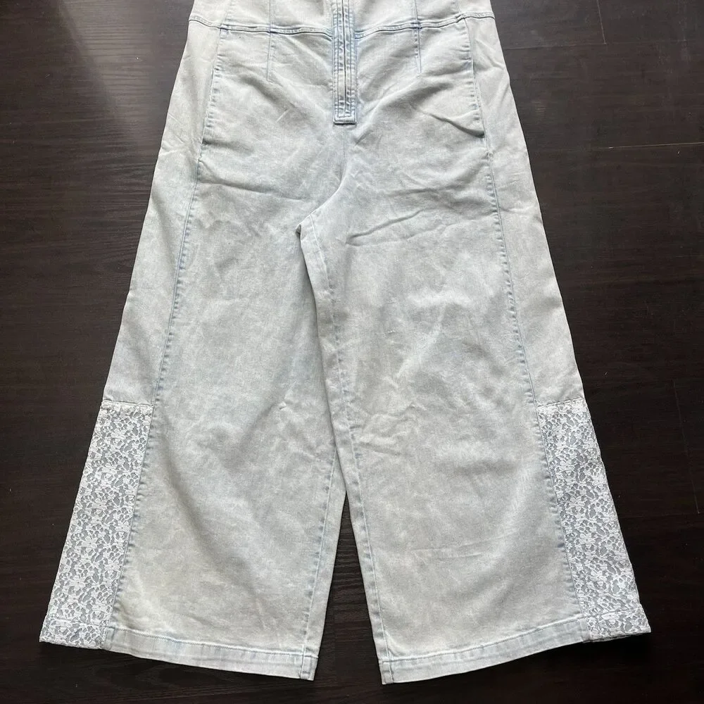 Pilcro Anthropologie Overalls Womens L Front Zip Wide Leg Jumpsuit Cropped Boho - Picture 5 of 16